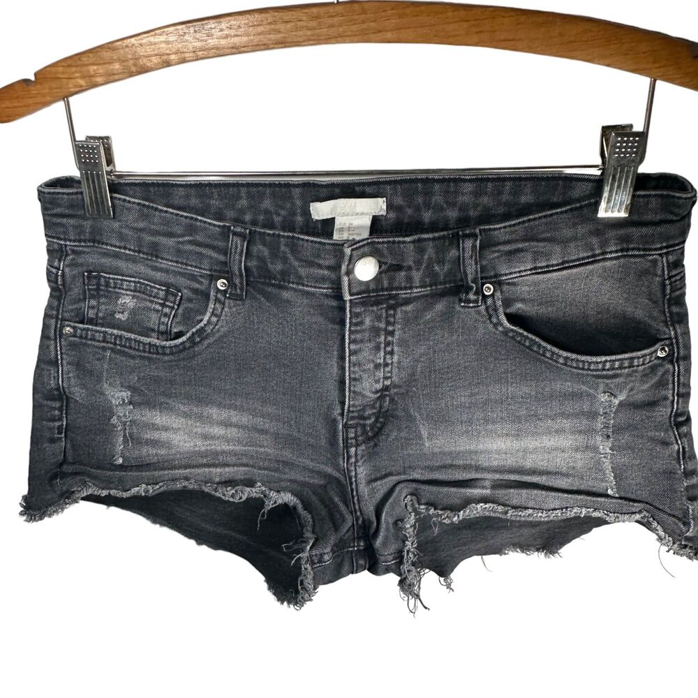 H&M Black Denim‎ Shorts (M) Black Jean Shorts Distressed
